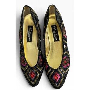 Vintage 1992 Valenti Franco Collection Sequence Beaded Colorful Shoes Size 9B